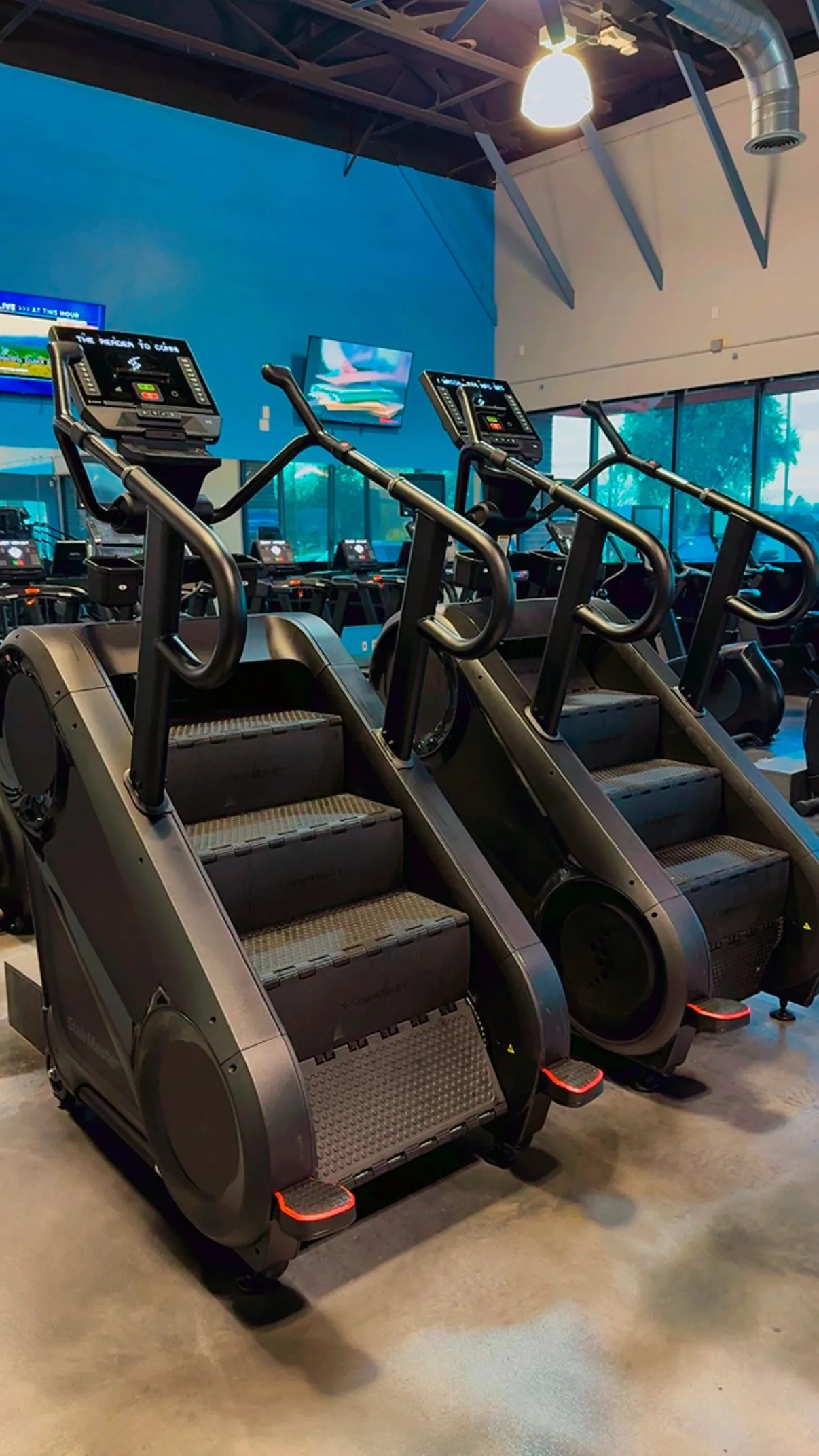 Stair climbers in the cardio section at Elite Fitness Dixon